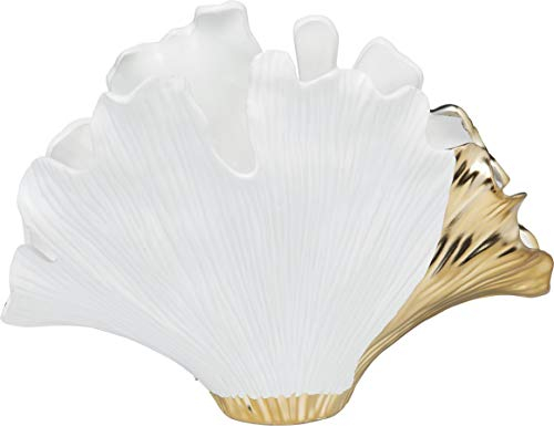 Kare Design Vase Gingko Elegance, Weiß/Gold, Deko Vase, Blumenvase, Steinzeug, Flur, Essszimmer, 32x45x15 cm (H/B/T)