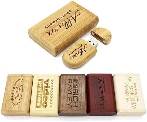 Personalisierte USB-Stick 32 GB 2.0 + Geschenkbox massives Holz mit Gravur Wunschtext Herz Verlobungsringe Liebe Hochzeit Wunschgravur Speicherstick Flash Drive Geschenkidee individuell (Rosenholz)