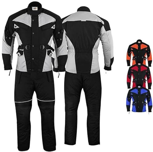 German Wear 2-teiler Motorradkombi Cordura Textilien Motorradjacke + Motorradhose (Grau/Schwarz, 54)