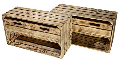 2 geflammte Holzkisten mit Schublade - NEU - Obstkisten zum dekorieren und verstauen - innen & außen - 68x40x31cm