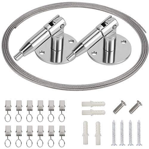 OOTSR Fil de Rideau en Acier Inoxydable, Câble avec 12 Clips, Tension Enduit de Vinyle pour Décoration et Photo Suspendue (3 Mètres)