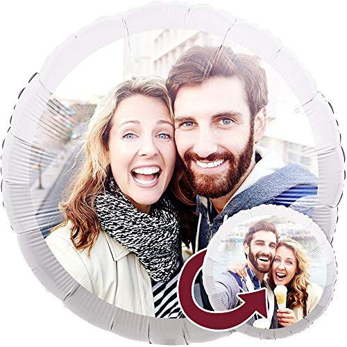 Personalisierter Foto-Ballon Rund 35cm als Geschenkidee und Überraschung heliumgefüllt 2-Seitig bedruckt Weiß