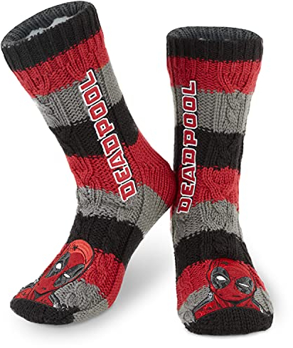 Marvel Kuschelsocken Herren Avengers Winter Socken Jungen Teenager Anti-Rutsch (Rot/Grau)
