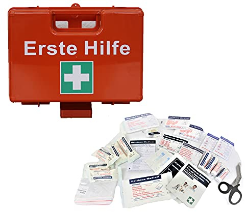 Brandengel® Medizinschrank mit Füllung DIN 13157:2021 5j. MDH für Betriebe, öffentliche Einrichtungen & Zuhause Kasten Set Mobiler und stationärer Erste-Hilfe-Koffer 27x19x11,5cm inkl. Wandhalterung