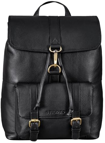 STILORD 'Kacey' Daypack Damen Leder Vintage Lederrucksack für 13.3 Zoll Laptops DIN A4 Kleiner Unirucksack Cityrucksack Elegant Damenrucksack Echtleder, Farbe:schwarz
