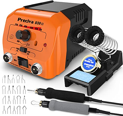 Wood Burning Station, Preciva WoodBurning Pen Tool Set with Fast Heat Up Soldering Woodburner Station, 40W 250-750℃ Adjustable Temperature, 20 Tips for Pyrography Wooden Engraving Craft