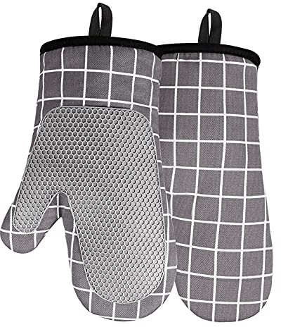 Acxilexy Ofenhandschuhe Hitzebeständige, Küche Topfhandschuhe mit Silikon und Baumwollfutter Anti-Rutsch Design, Quadratischer Spleiß Backhandschuhe, Kochhandschuhe für Kochen, Backen, Grillen