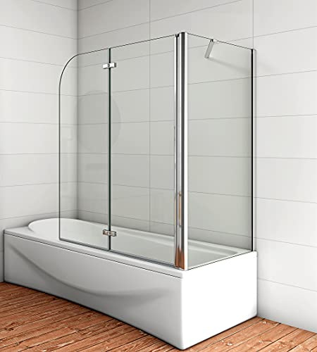 Acezanble Badewannenaufsatz 110x80cm Eck Duschwand Badewanne 2-tlg.Faltwand H140cm