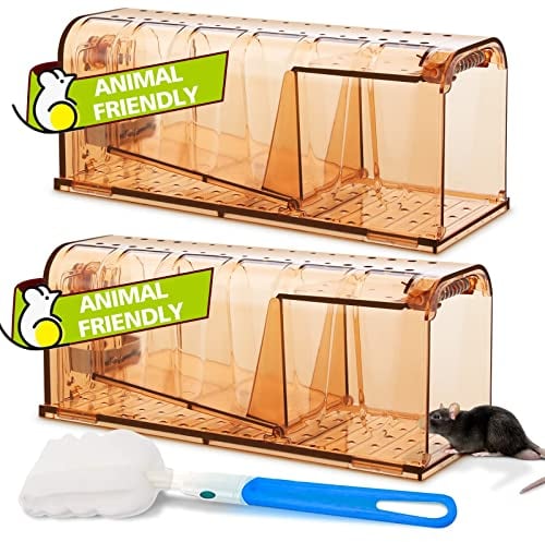 TAKRINK Trampa para Ratones 2Pcs Trampas Ratas para Interiores Sin Matar Ratonera Rata Viva Reutilizable con Orificio de Aire Sin Mecanismo de Liberación Táctil para Cocina Jardín Hogar Ático Garaje