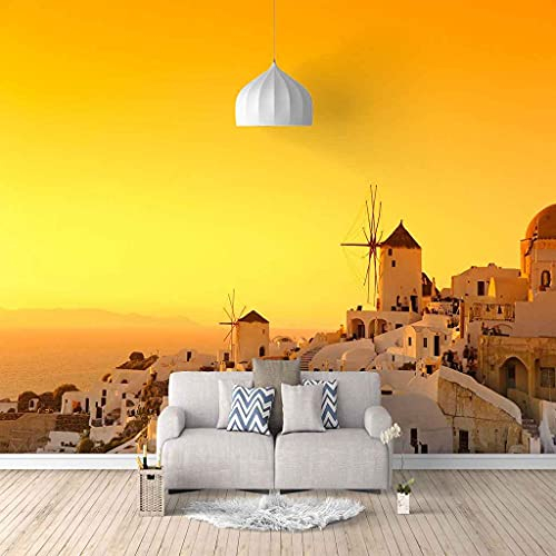 FVGKYS Wohnzimmer Schlafzimmer Hintergrund Wandbild Tapete Wandtattoo Mediterrane Landschaft In Der Abenddämmerung Benutzerdefinierte 3D Selbstklebend Fototapeten Wand Papier 300x210cm Heimdekoration