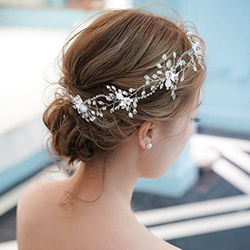 IYOU Hochzeit Strass Haarranke Funkelnd Kristall Silber Stirnband Braut Kopfstück Blume Braut Haarschmuck zum Frauen und Mädchen