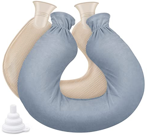 Borsa dell'acqua calda a forma di U con morbida copertura, Borsa Acqua Calda de 2L, con fodera in pile rimovibile e lavabile, borsa per acqua calda di alta qualità per alleviare il dolore (grigio)