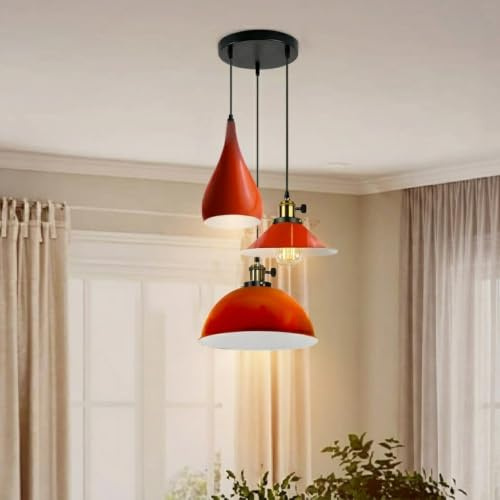 LEDSone 3-flammige Pendelleuchte, modernes Loft-Design, weißer Metall-Lampenschirm, Cluster-Leuchte, E27-Beleuchtung, Kronleuchter für Zuhause und Küche (Orange) [Energieklasse A+++]