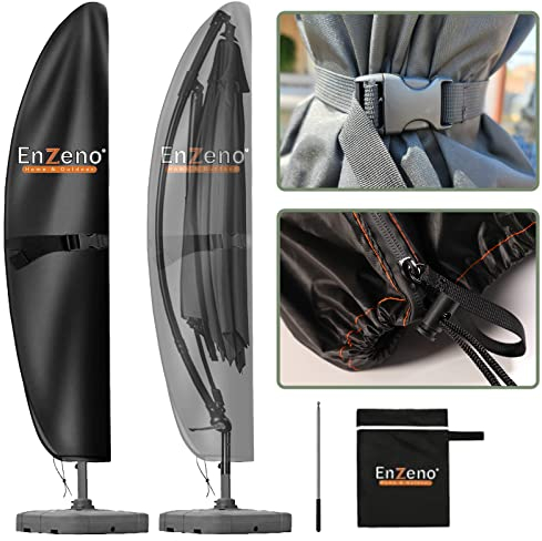Enzeno housse de parasol déporté 4x3,housse de protection parasol 3x3,Housse Parasol Déporté en Tissu Oxford 420D imperméable avec Tige avec Fermeture éclair- 3m à 4m-Noir(280 x 40/81/50 cm)
