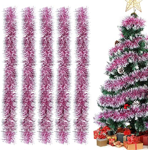 Aurasky Ghirlande di Natale Rosa, 10 M Tinsel Ghirlanda Rosa Natalizia, Festoni Rosa Natalizi, Ghirlanda Albero di Natale, Ghirlanda di Orpelli di Natale, Decorazioni Albero di Natalizie Rosa