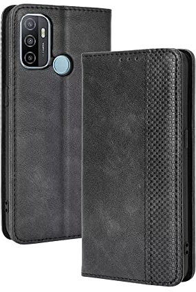 EASSGU Coque pour Oppo A53 / Oppo A53s (6.5 inches), Etui Flip Folio en Cuir PU avec Interrupteur Magnétique, [3 Fentes pour Cartes] [1 Portefeuille] Housse - Le Noir