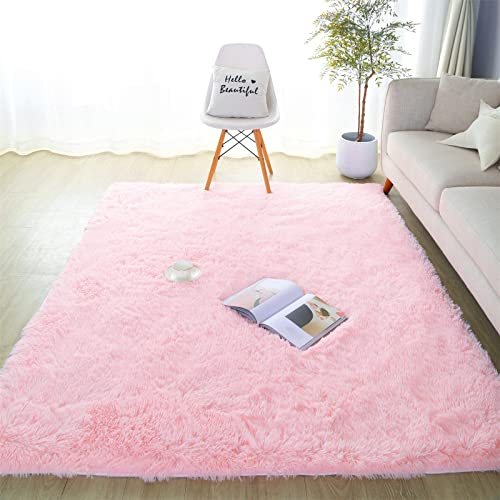 SUBEEN Tapis Salon, Tapis Chambre Tapis de Salon Moderne Tapis Shaggy Grand Tapis Antidérapant pour Salon Chambre Enfants (Rose, 80x160cm)