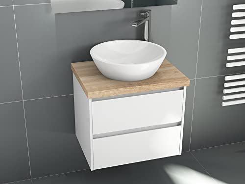Aqua Bango | Badmöbel-Set weiß Hochglanz 60cm, Aufsatzwaschtisch, Konsole