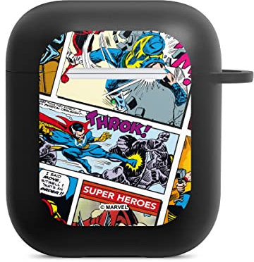 DeinDesign Hülle mit Karabiner kompatibel mit Apple AirPods Case schwarz Schutzhülle mit Schlüsselanhänger Marvel The Avengers Comic