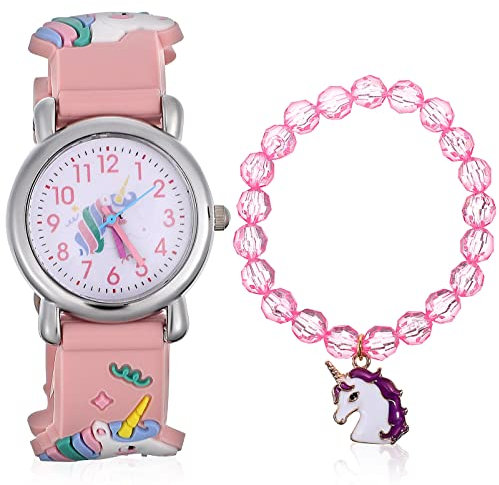 Hemobllo Kinderarmbanduhr mit Armband, Silikon 3D Cartoon Einhorn Kinderuhr für 3-10-Jährige Mädchen