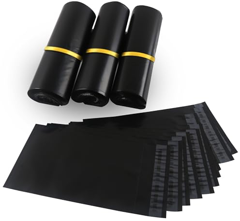 HVDHYY Versandbeutel Plastik Versandtaschen Schwarz 100Stück Plastikversandbeutel Warensendung Wasserdichte, Selbstklebend, Blickdicht,Reißfest, 200mmX300mm Versandtüten Schwarz