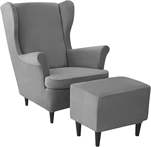AQIGR 2 Teilig Ohrensessel Überzug Mit Ottomane Schonbezug Stretch Sessel Überwürfe Ohrensesselbezüge Bezug Sesselhusse Tiger Stuhlbezug (Color : #6)