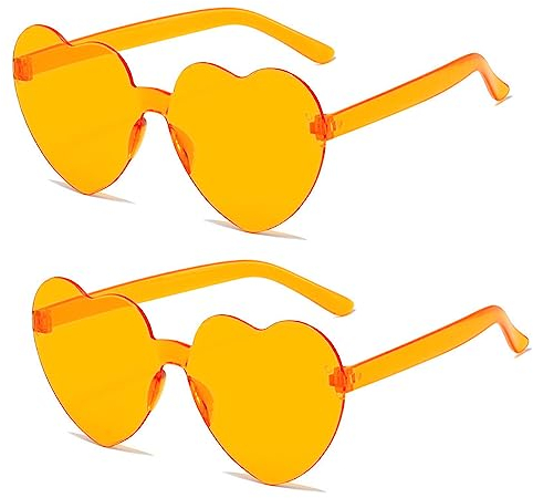 SECALIFE Lot de 2 lunettes de soleil vintage en forme de cœur, sans monture pour filles et femmes, pour plage, fête, cosplay, orange
