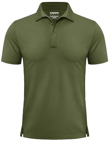 TACVASEN Polo Shirts Mens Golf Tops Breathable Work Polo T-Shirt Short Sleeve Sports Polo Tops Tennis Shirts,Army Green,S