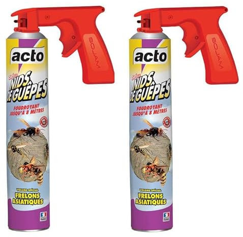 Lot de 2 Aérosol ACTO Spécial NIDS DE GUEPES - Efficacité Professionnelle - Volume spécial Frelons Asiatiques