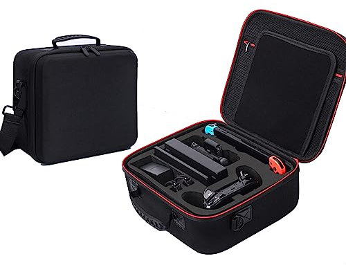 iFCOW Custodie per Nintendo Switch, custodia per Nintendo Switch, include tracolla regolabile, custodia sicura professionale per console Pro Controller, Nero , M, alla moda