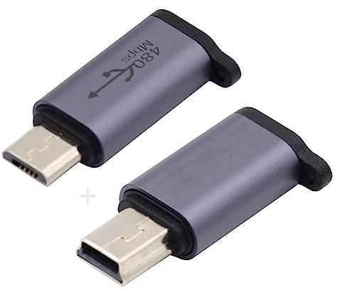 chenyang Lot de 2 adaptateurs USB 2.0 Micro USB/Mini USB mâle vers USB C femelle 480 Mbps transfert de données 12 W 5 V 2,4 A