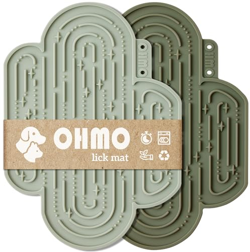 OHMO Schleckmatte Hund Groß, Leckmatte für Welpen Katze - 2 Pcs Cute Cactus Design, für Haustier Angst Relief und langsam füttern, Lebensmittelqualität Silikon (Kaktus&Hellgrün)