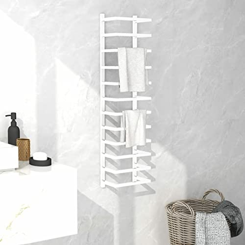 Handtuchständer Weiß 24x12x96 cm Stahl, JUNZAI Handtuchhalter, Handtuchleiter, Towel Holder, Garderobenleiste, Handtuchtrockner, Badetuchhalter, Handtuch Ständer