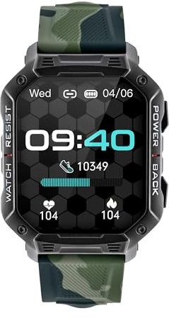 WATCHMARK Reloj Inteligente Ultra Verde Camo Militar Correa de Silicona Modos Deportivos Resistente Resistente IP67