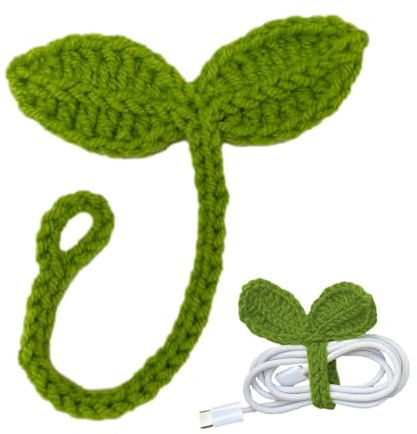 Häkeln Sie Grünes Blatt | Handgemachte Gestrickte Blätter | Leaf Headset Attachment - Multi-Functional Cute Cable Tie Crochet Knitting Plant Bookmark For Book Lovers