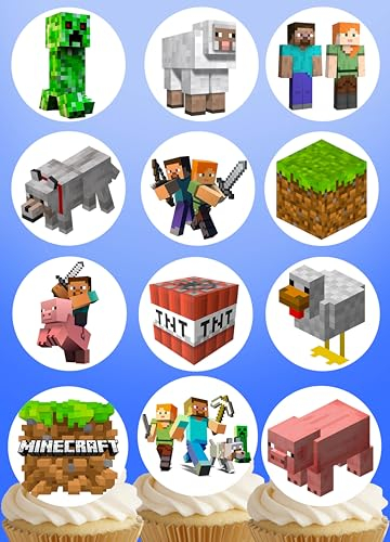 Anglesit Pre-Cut Minecraft 1A Edible Stand up Wafer Paper Cupcake Toppers Cake Decorations Birthday Party (12)