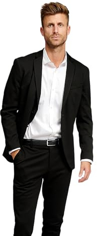 Performance Blazer Herren Schwarz (Größe 52) – Stylischer Slim Fit Herren Stretch Sakko – Stretch Anzugjacke – Bequemer, praktischer Zwei Knopf Sakko für Business & Freizeit