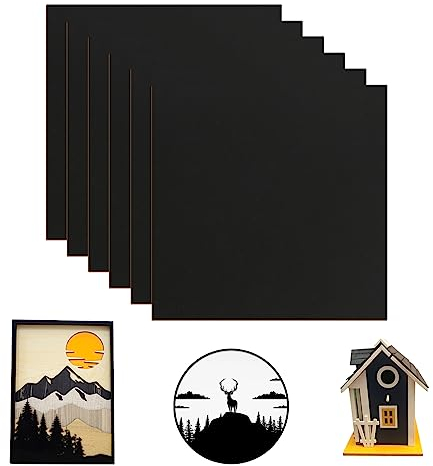 sculpfunDIY 6 fogli di compensato nero, 30 cm x 30 cm, legno non trattato, 3 mm, per incisione laser, taglio CNC