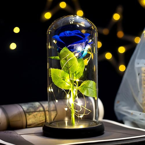 La Bella e la Bestia Rosa Kit di Rosa Eterna Luce LED Rosa Incantata a Cupola Vetro Rose di Seta Rosa Artificiale Regalo Luce LED Fiore Eterno per Donne Amiche Mogli San Valentino