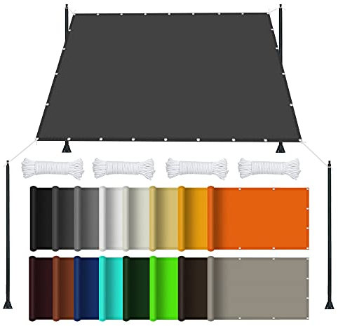 Sonnensegel Wasserdicht Rechteckig 2.2 x 3 m Garten Outdoor Sonnensegel, Wasserdicht 98% UV Schutz inkl Befestigungsseile für Garten Terrasse, Dunkelgrau