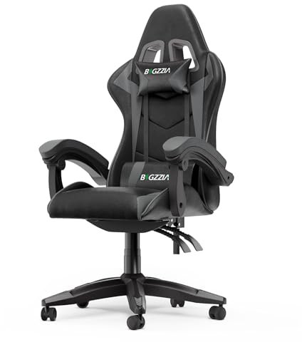 bigzzia Gaming Chair Ergonomic Computer Chair Reclining PU Leather High Back Video Game Chair with Headrest Adjustable Lumbar Support Linkage Armrest (Black/Grey)