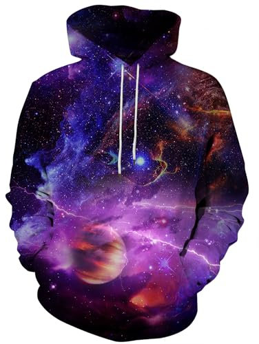 Hgvoetty Felpe con cappuccio unisex 3D per uomo donna felpa con grafica fresca con tasche, Spazio-viola, XX-Large