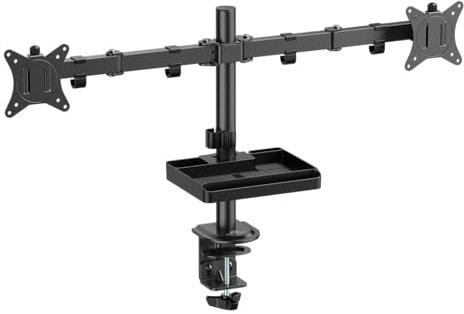 AD ADVANCE - XTENDMOUNTS Dual, Supporto Doppio Monitor PC da 17 a 32 pollici, Compatibile VESA 75x75 e 100x100, Altezza e Inclinazione Regolabili, Porta Tablet e Smartphone Incluso