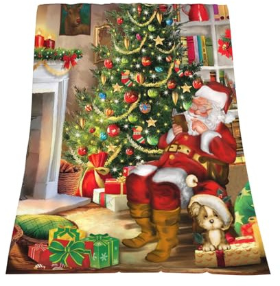 Newhomestyle Weihnachtsdecke mit Weihnachtsmann, superweich, Anti-Pilling, Weihnachts-Flanell-Fleece-Decke, leichte warme Bettdecke, Überwurf für Couch, Bett, Sofa, ganzjährig, 125x150 cm