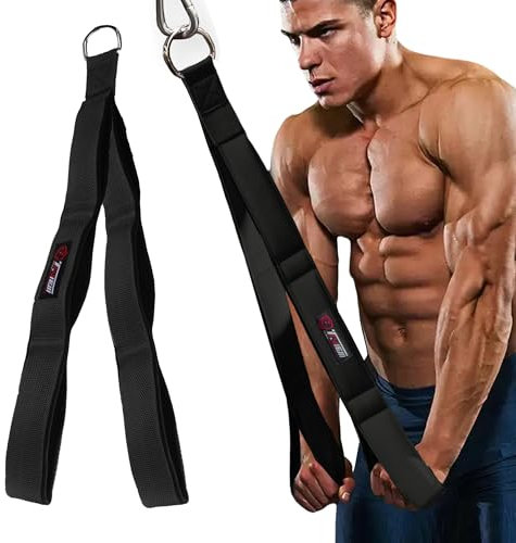Corde à triceps réglable (trois longueurs intégrées en un), plus grande amplitude de mouvement, sangles d'extension de corde de traction pour triceps - Accessoires croisés - Longueur réglable (noir)