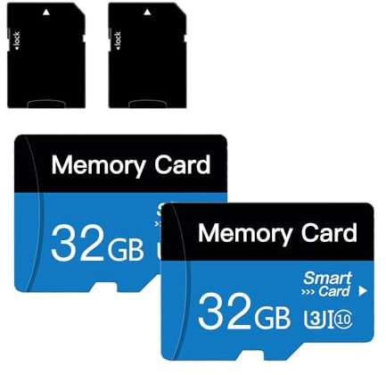 Lot de 2 Cartes Micro SD 32 Go (avec Adaptateur), Carte Mémoire Cat 10 TF, Mini Carte Mémoire pour Appareil Photo/Smartphone/Tablette/Drone (Bleu 32Go * 2)