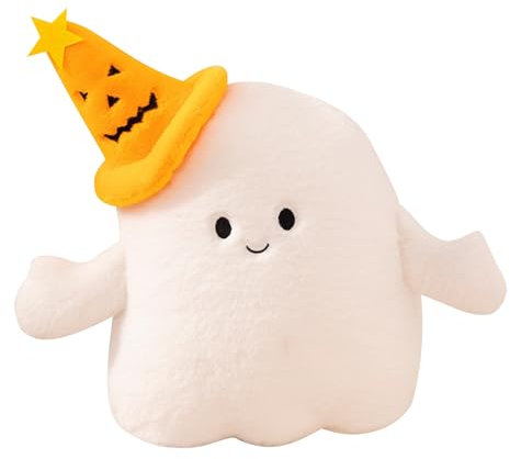 Kuscheltier Plüsch Halloween Spielzeug 24 cm, Kürbis Kuscheltier mit Plüsch-Geist, gefülltes Teufelsspielzeug mit klappbaren Hüten, Kürbiskissen (Geist 2)