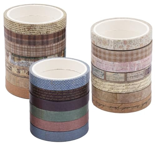 20 Rollen Washi 0.7cm * 3m Jahrgang Washi Klebeband Set selbstklebend non-marking Schachbrettmuster Blume Buntes Klebeband für Kunst, DIY Handwerk, Bullet Journals, Planer, Scrapbooking, Verpackung