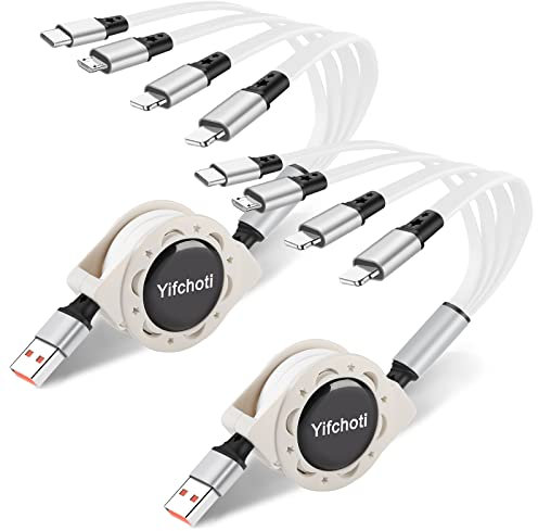 Bismdky Multi Charger Cable Retractable USB Multiple Charging Cord with 2*iOS/Type C/Micro Port Adapter 4 in 1 Fast Charging Compatible Cell Phones Tablets Universal Use(2 Pack-3.3FT)