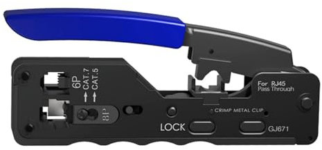 Glac Store Pinza crimpadora RJ45, compatible con Cat 7/6/5, multifunción para pelar y cortar cables, 135 x 60 x 26 mm, azul/negro